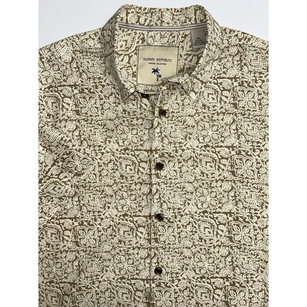 Island Republic Vintage Collection Men's XXL Silk Brown Tan Button Down Shirt